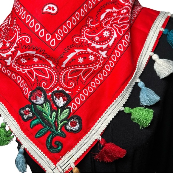 Scarf Bandana Line Dance Cowgirl Neck Head Handmade Embroidery patch Floral Lace - Picture 3 of 11